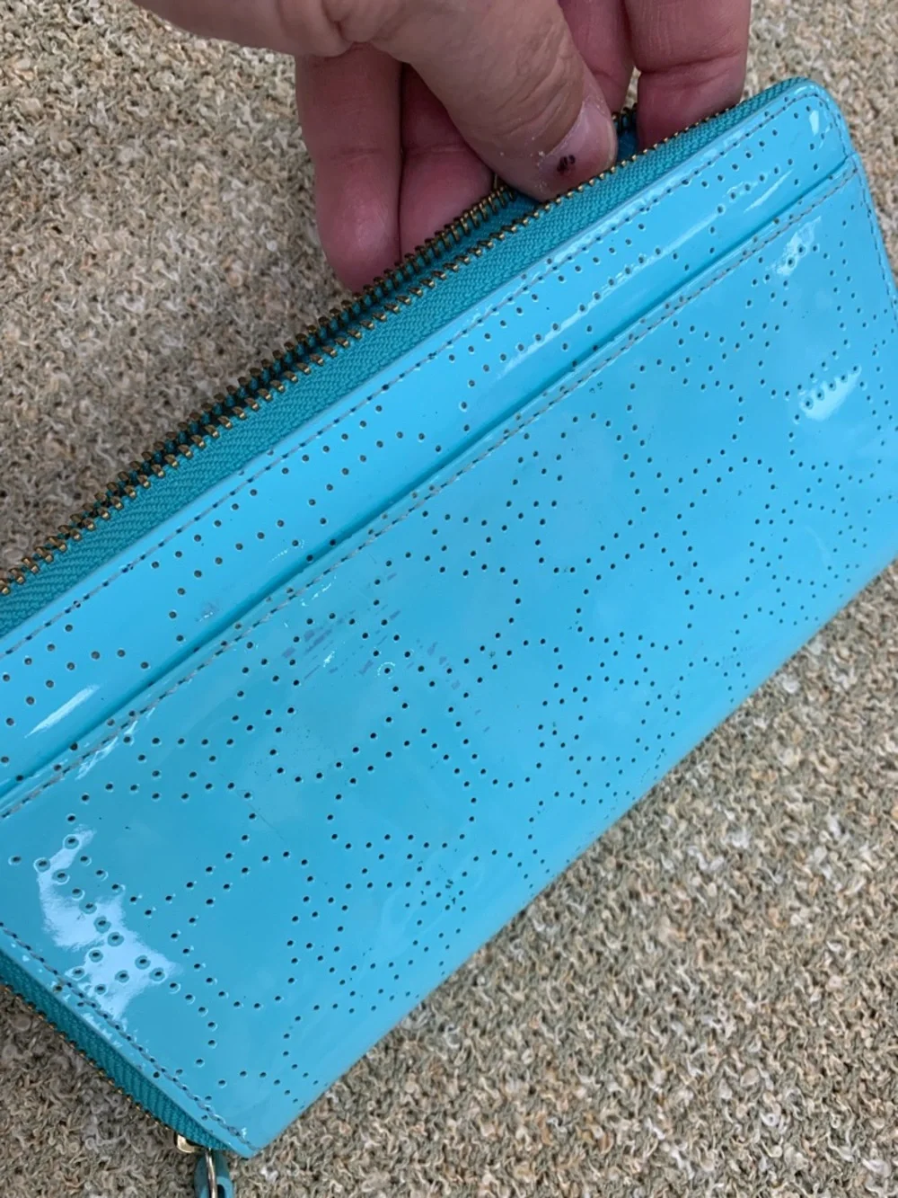 kate spade Turquoise Patent Zip-Around Wallet with Perforated Detail - Picture 10 of 10